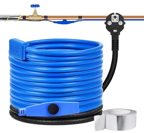 TECKZOON Câble chauffant antigel 12 m, câble chauffant autorégulant avec thermostat, marche/arrêt automatique, traçage chauffant 25 W/m, pour tuyaux métal/plastique, gouttières et conduites d’égout