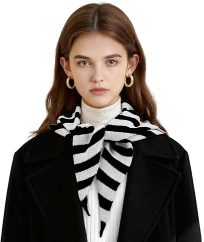 ZUIMEIHQH Striped Triangle Scarf, Wool Knitted Shawl and Wraps Neck Scarf for Women UK, Ladies Versatile Cashmere Scarves Warmer Headscarf for Autumn & Winter (BlackW)