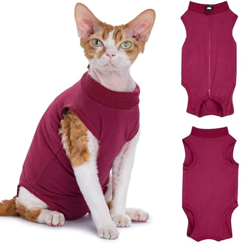 Cyponpy Traje Quirúrgico para Gatos, Body para Dejar de Lamer con Cremallera Postoperatorio, Traje Médico de Recuperación para Gatitos, Mono para Gatos
