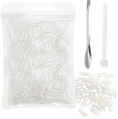Capsule Vuote,Capsule Vegetali Vuote,Taglia 0 (200 pezzi) per Riempimento con 2 Micro Cucchiai per Vitamine,Integratori,Inodore