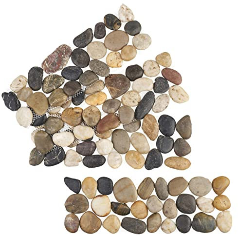 4 x Pebble Edging Strips with Mesh Backing – Indoor Outdoor Real Natural Stone Decoration For Home & Garden Pathways, Patios, Driveways, Lawns, Flower Beds, or Tiling Borders – Each Measure 30 x 10cm