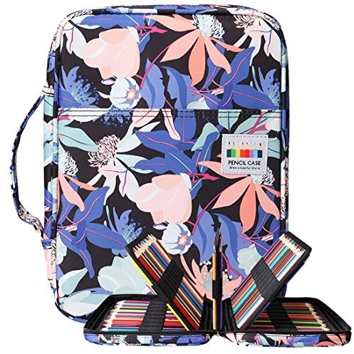 BOMKEE Trousse à Crayons colorée 220 Slots Portable Dessiner Peindre Pochette Sac de Rangement étanche Multicouche pour stylos Aquarelle pour Enfants et Adultes (Fleur de Penglai)