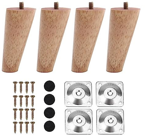 Patas de Muebles de Madera Roble, 4 Patas para Muebles Madera, Pies para Madera, Patas de Recambio para Sofá, Banco, Mesa de Té, Silla, Escritorio, Armario, Otomana, con Rosca M8 - Natural, 10cm