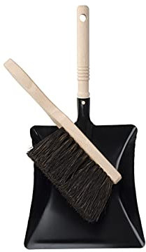 cleanling Kehrgarnitur 129200, Handfeger Arenga Extra Voll & Kehrschaufel im Set, Handfeger aus Naturhaar für Werkstatt, Lager- und Fabrikhallen, Gärten, Garagen, Schwarz, Länge: 30 cm, 1 Stück