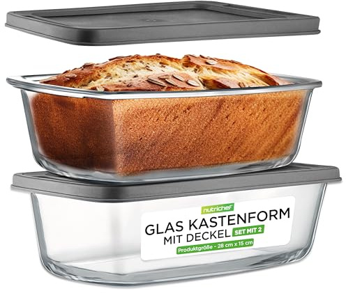 Nutrichef Moldes Rectangulares para Pan con Tapas Herméticas, Set de 4 Piezas, Tuppers de Cristal Resistentes Apilables, Aptos para Horno, Microondas, Lavajillas y Congelador, Libres de BPA, 1.83 L