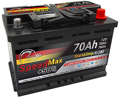 Batteria Auto Speed Max 70 Ah AGM Start&stop Speed 70Ah 760A 12V L3