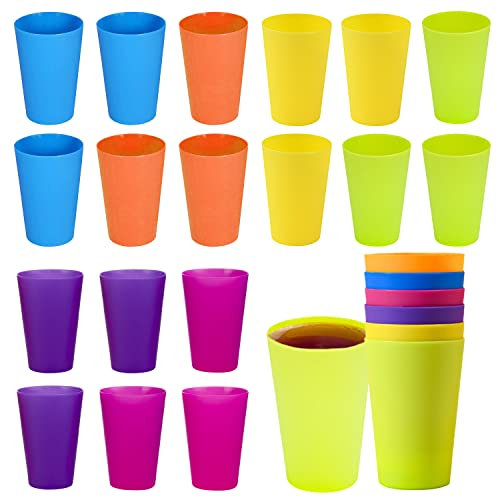 Vasos de Plástico Duro Reutilizables, 24 Piezas en 6 Colores Diferentes - Copas para Cumpleaños, Fiestas, Reuniones y Picnics