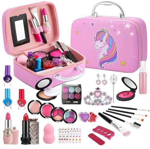 Kinderschminke Set Mädchen, CestMall Waschbar Kinder Schmink Mädchen Schminkkoffer Mädchen Spielzeug, Kinder Make Up Set Geschenke für Halloween Weihnacht Geburtstag 4 5 6 7 8 9 10 ahre (Pink 1)