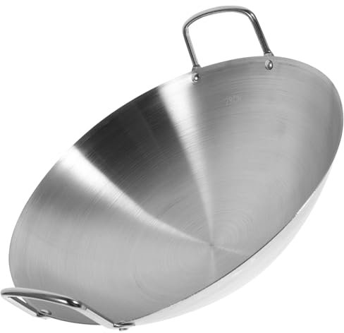 Warmhm Stainless Steel Frying Pot Large Capacity Round Bottom Wok for Gas Stove Cooking Utensil Easy to Clean Kitchen Accessory for BBQ and More