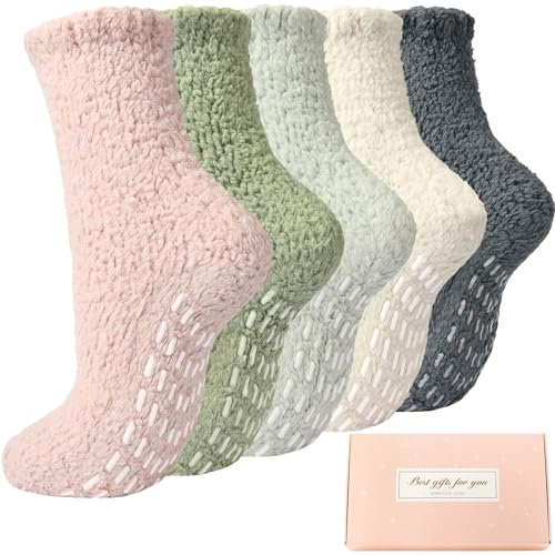 Caldodo Kuschelsocken Stoppersocken Damen, Dicke Wintersocken Warme Flauschige Socken für Frauen Thermosocken Haussocken Schlafsocken antirutschsocken mit Noppen 5 Paare