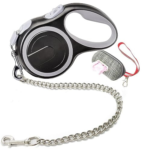 Etechydra 8m Retractable Leash - Gray, Nylon with Chew Proof Chain, Heavy Duty for Medium Large Dogs