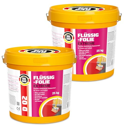 Flytande folie 50 kg, flytande gummi för inomhus- och utomhusbruk, fiberförstärkt högelastisk tätning, vattenbarriär under kakel, balkong, dusch halvkonstruktion D02