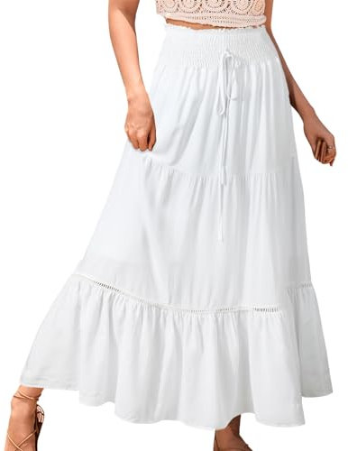 Genfien Röcke Damen Röcke Damen Maxi Skirt Faltenrock Strandrock Freizeitrock 2 in 1 Elegant A-Line Beach Skirt Elastic Waistband Einheitsgröße