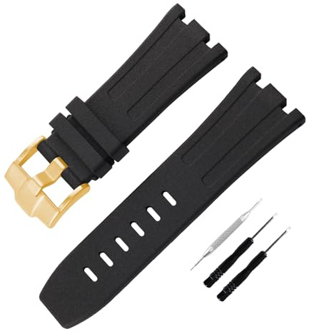 JETHENG Cinturino in gomma da uomo da 28 mm compatibile con Audemars Piguet Royal Oak Offshore AP 15703 15710 15400 26470 26400 cinturino nero fibbia dorata