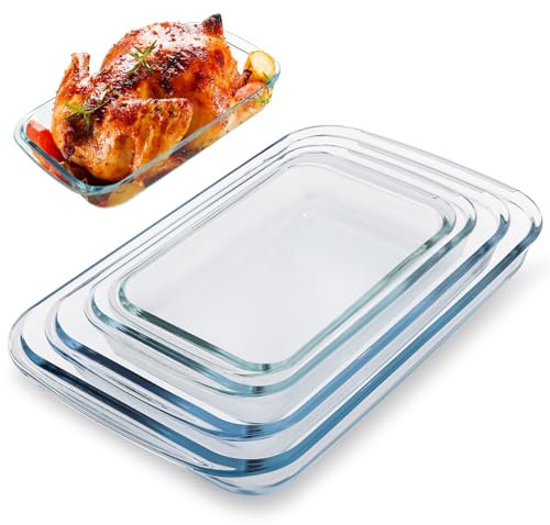 Ugnsbakform i glas, värmebeständig ugnsform, rektangulär lasagneform, djup ugnsform med handtag, för bakning av kakor i köket, diskmaskinssäker, fryssäker