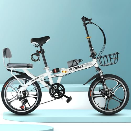 QXIWAOE Faltrad 20 Zoll Fünf Laufrad 6 Gang Doppelstoßdämpfer Doppelscheibenbremse Plus Rückenlehne Licht Höhenverstellbar