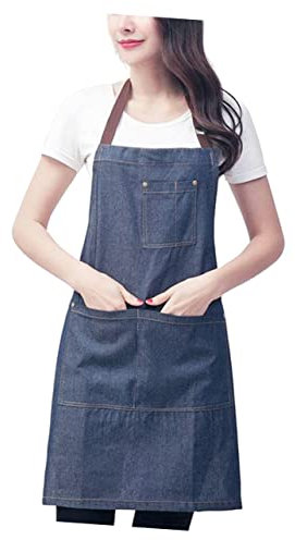KICHOUSE Grembiule Denim Regolabile Con Tasche in Cotone Resistente Da Appendere Al Collo Per Cucina Lavoro Cameriere Parrucchiere