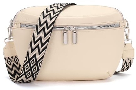 RQJZ Bauchtasche Damen Umhängetasche Stylisch Vegan Leder Brusttasche Damen Crossbody Bag Fanny Pack mit Einstellbarem Gurt für Alltag & Reisen Aus-weiß