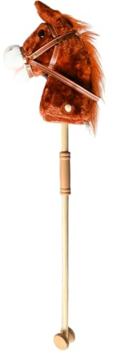Unibos | Stick Horse With Wood Wheels Real Pony Neighing & Galloping Sounds Plush Hobby Horse Toy, 96cm, Brown (AA Batteries Required) (Brown)
