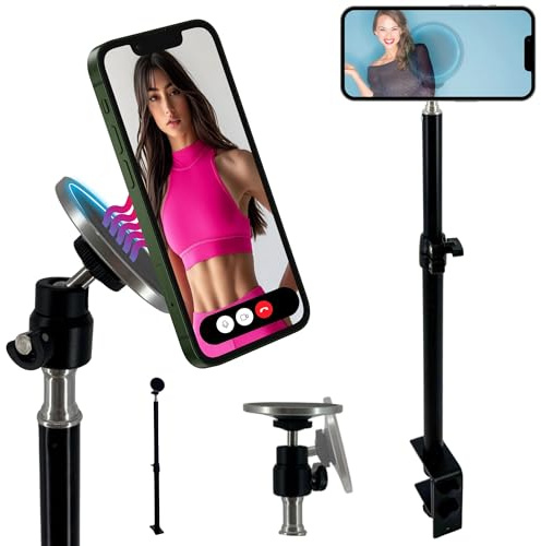 TronicXL Soporte de sujeción para teléfono móvil con imán compatible con Apple Magsafe iPhone, Xiaomi, Samsung Google, trípode de sujeción regulable en altura, abrazadera de mesa, abrazadera de mesa