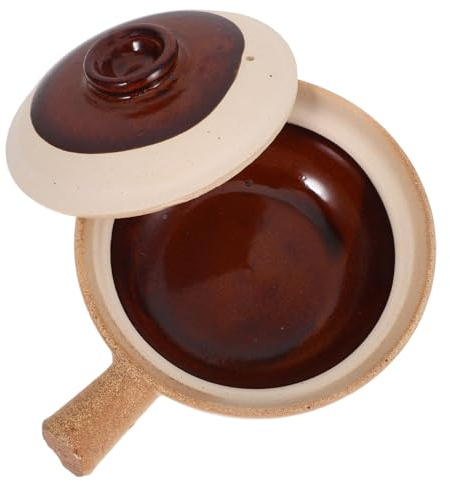 Cabilock Cazuela de Cerámica para Cocinar Huevos Olla de Barro para Cocinar con Tapa Utensilios de Cocina para Hacer Sopa de Cebolla Francesa Horno Microondas