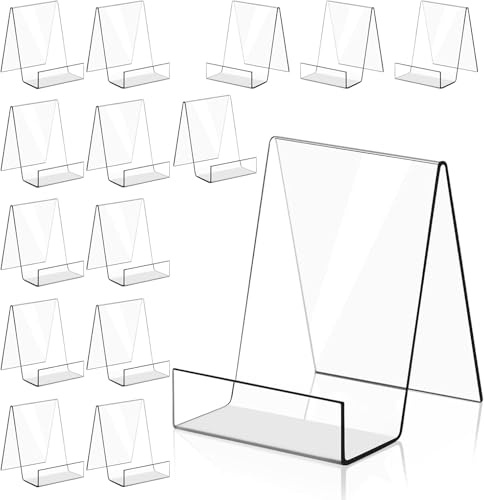 Cnwinu Lot de 15 supports de livre en acrylique transparent avec rebord pour afficher des livres, des albums photo, des recettes, des cartes, des magazines, des cahiers, des travaux manuels, des