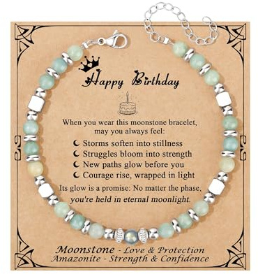 Pulsera Mujer Piedra Lunar Amazonita – Pulsera de Piedras Naturales con Cuentas de Acero Inoxidable, Ajustable Hecha a Mano, Joyería Energía Positiva Amor y Confianza, Regalo Cumpleaños Mujer Amiga