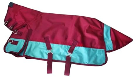 KiBcsLic Manta de Invierno para Caballos, Gruesa, Impermeable, 600D, para Montar, Burgundy Sky Blue M