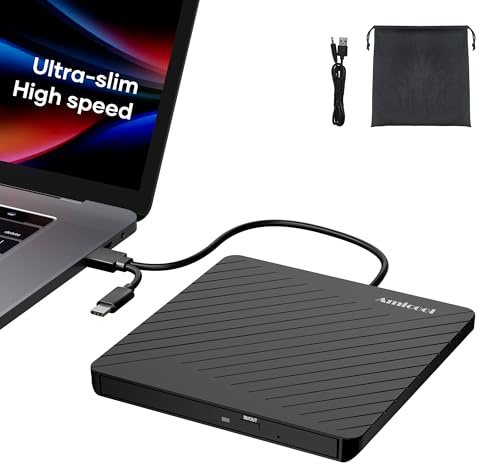Amicool External USB-C USB 3.0 CD/DVD Drive Burner +/-RW, Ultra-Slim Portable DVD Player Writer Reader for Mac iMac MacBook, Windows 11/10/8 Linux, Laptop Desktop PC Computer Optical Drive