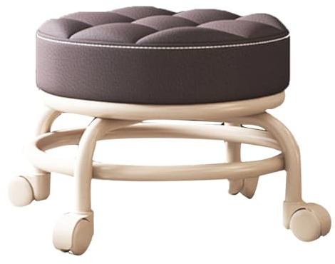 QPKZ Taburete de Rodillos bajo de Alta Resistencia con Ruedas giratorias de 360°, Capacidad de Carga de 440 Libras, Asiento bajo y Corto de Taburete rodante, Silla pequeña de Cuero PU Brown