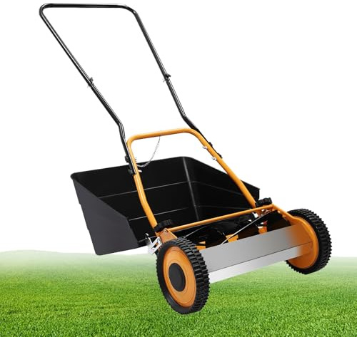 Cortacésped manual con carrete de empuje de 16 pulgadas, barredora de césped con caja de recogida, altura de corte ajustable de 0.47 a 1.65 pulgadas para patios pequeños y jardines