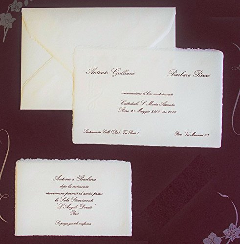 Partecipazioni Matrimonio Carta Amalfi cod. 1218 Produzione Artigianale Set Composto da 10 partecipazioni, 10 inviti e 10 Buste.