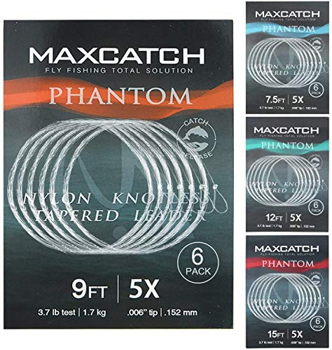 MAXIMUMCATCH Fliegenvorfach mit Schlaufe transparent Tapered Leader 5 Pack 7,5/9/12/15ft, 0X-7X (9ft, 3X (5 Stück))
