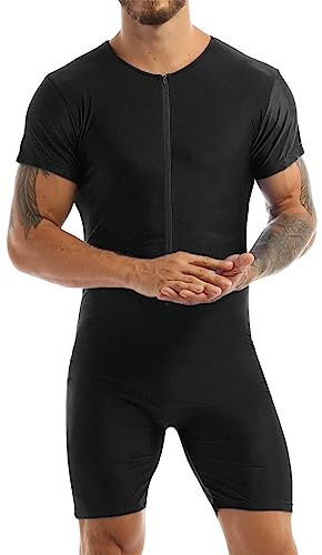 ranrann Men's One Piece Solid Modified Leotard Gymnastic Wrestling Singlet Tank Unitard Athletic Bodysuit Black M