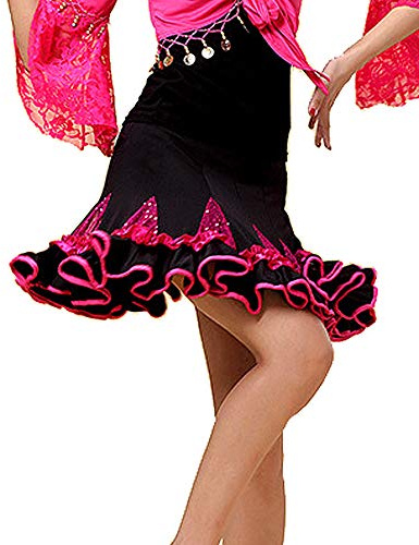 Grouptap Jupe de Danse de Curling Latin Rose Porter pour la Salle de Bal des Femmes Tango cha cha Salsa Samba Rumba Danse Spectacle Spectacle Robe (Rose, 150-170 cm)