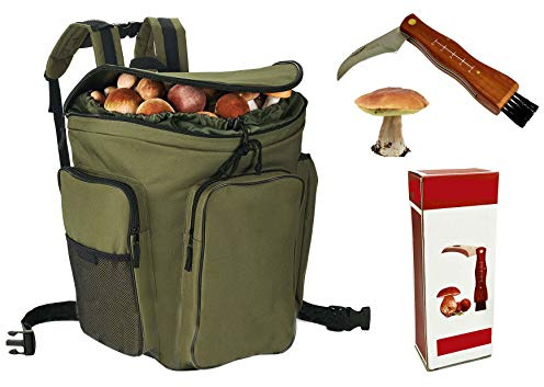 Coltello + Cesto zaino in vimini porta funghi verde gerla cesta montagna raccolta funghi cm. 41x28,5 x38,5h