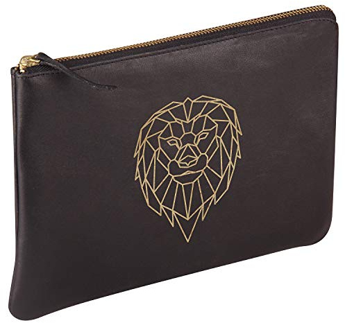 Clairefontaine 410186C - Grande Pochette Universelle en Véritable Cuir 27x19 cm, décor Lion