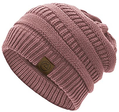 Durio Strickmütze Damen warm Mütze für Frauen Wintermütze Grobstrick Beanie Mütze Weich Rosa