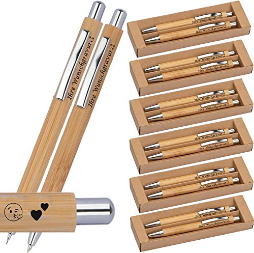 Generisch 10x Schreibset mit Kugelschreiber und Druckbleistift inklusive Gravur | Bambus | blau schreibend | Emojis Gravur möglich | Lasergravur | Werbekugelschreiber personalisiert (10)