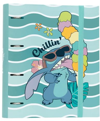 Grupo Erik Raccoglitore ad Anelli A4 Stitch - Raccoglitore a 4 Anelli con Elastico e Copertina Rigida in Cartone per la Scuola | Cancelleria Disney Lilo e Stitch Gadget