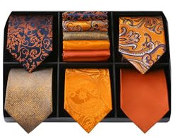 HISDERN Krawatten für Herren Los 5 Stuck krawatte und Einstecktuch Elegante Hochzeit Seidenkrawatte Set Taschentuch für Männer mit Geschenkbox