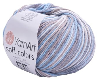 YarnArt Soft Colors - Variegated Sport Yarn 55% Cotton 45% Acrylic - 1 Skein/Ball 50g 174 Yds - Soft Knitting Cotton for Amigurumi