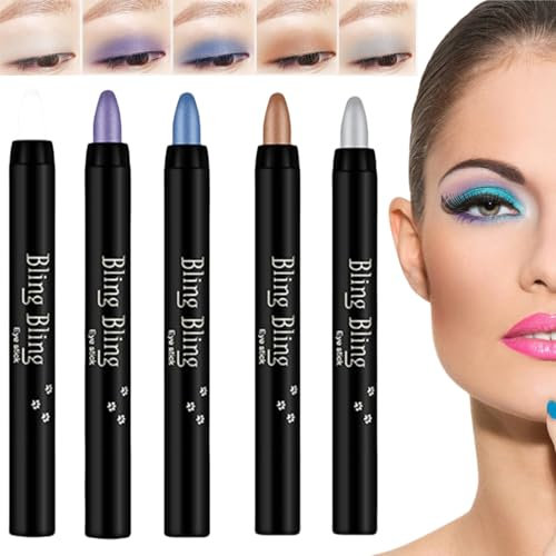 Matitone Ombretto Occhi Glitterati, Stick Impermeabile per Ragazze e Donne, per Feste, Matrimoni, Casual - 5 Pezzi