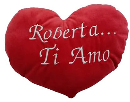 CUSCINO ARTIGIANALE CUORE IN VELLUTO RICAMATO FESTA DEGLI INNAMORATI TI AMO CON NOME PERSONALIZZATO 26 CM. DIAMETRO