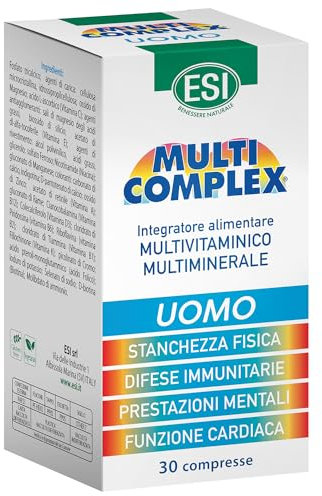ESI - Multicomplex Uomo, Integratore Alimentare Multivitaminico Multiminerali, Contribuisce al Funzionamento del Sistema Immunitario, Contrasta la Stanchezza, Senza Glutine, 30 Compresse