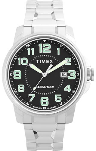 Timex Expedition Field Herren-Armbanduhr, 40 mm, dehnbares Edelstahlarmband, schwarzes Zifferblatt, IP-Stahlgehäuse TW4B31300