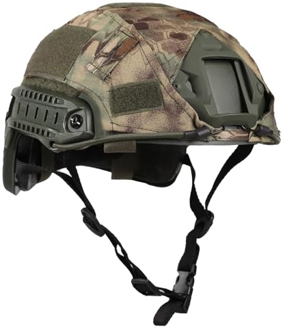 Casco tattico con copertura per casco, casco per softair, con supporto NVG frontale e guida laterale, tipo PJ, per paintball, softair e attività all'aperto (MA, L)