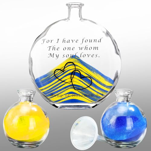 Irenare Set Sabbia Unity per Cerimonia di Matrimonio Include 3 Vasi Decorativi, Sabbia Blu Gialla, Tappo in Sughero Kit Cerimonia per Matrimoni Centrotavola Fidanzamento Ricordo Anniversario