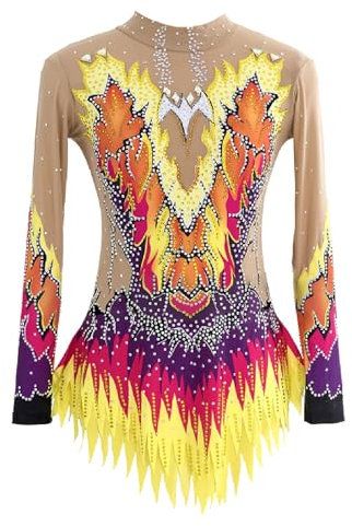 Zagitova Trikots for Rhythmische Sportgymnastik for Mädchen, Langärmelig, Bedruckt, Team Wettkampfuniform, Rundhalsausschnitt, Tanzkleider(XXL)