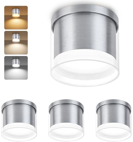 GeyouLux LED Aufbauspot Ø90×86mm Deckenspots 3CCT Aluminium LED Aufbaustrahler inkl. 7W 800LM GX53 LED Leuchtmittel Aufputz Spots Deckenlampe 3000K/4000K/6500K Grau Rund 4 Stück